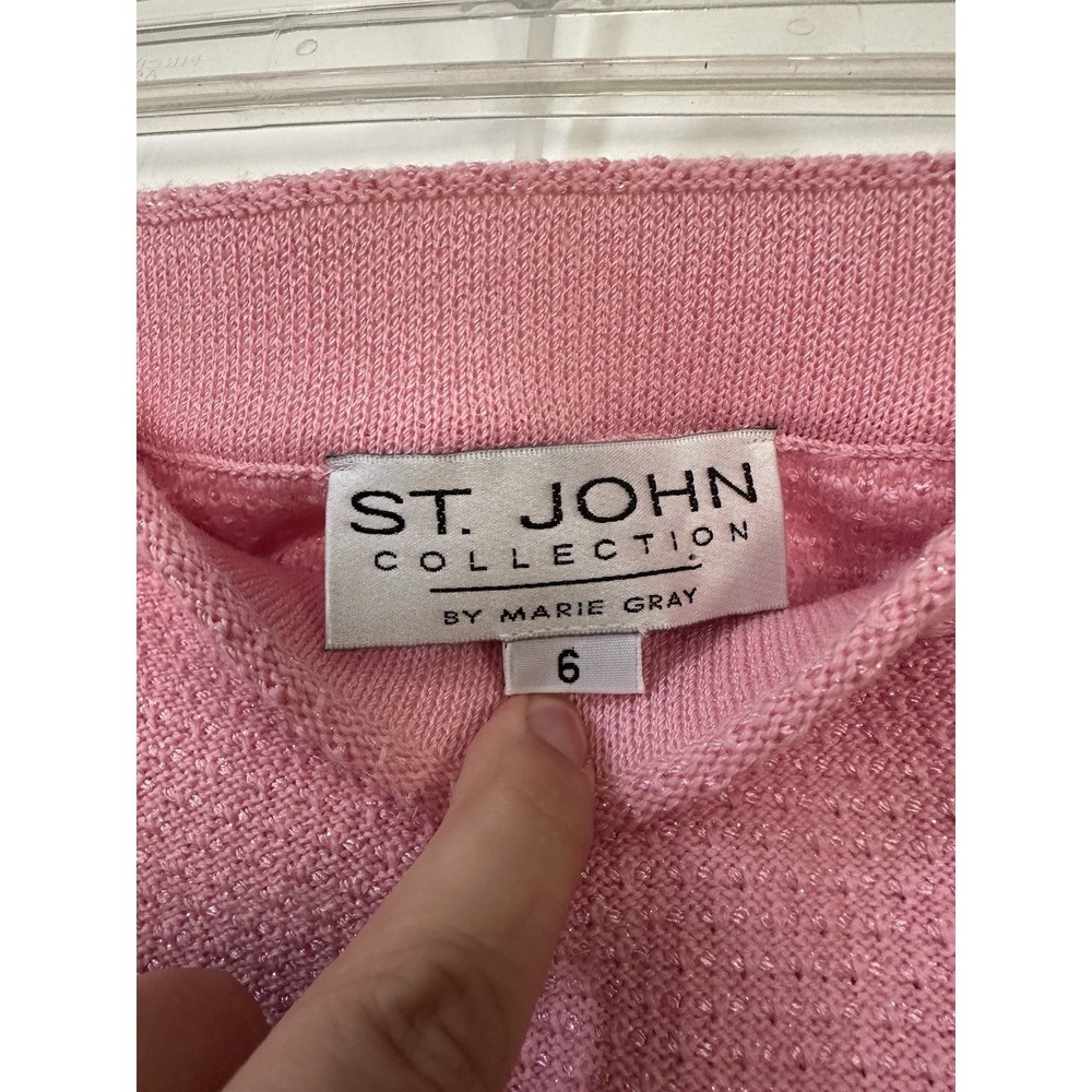 St. John TEXTURED KNIT 2pc SUIT JACKET+SKIRT Sz 6 PALE PINK CHIC - Picture 11 of 16